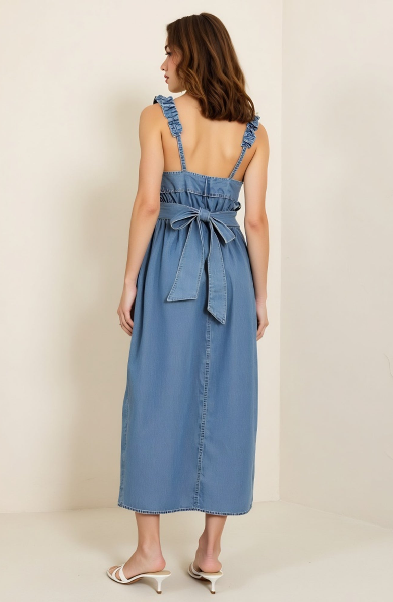 Modenaire Smocked Ruffle Strap Square Neck Flowy Midi Dress, Alternate, color, Light Blue