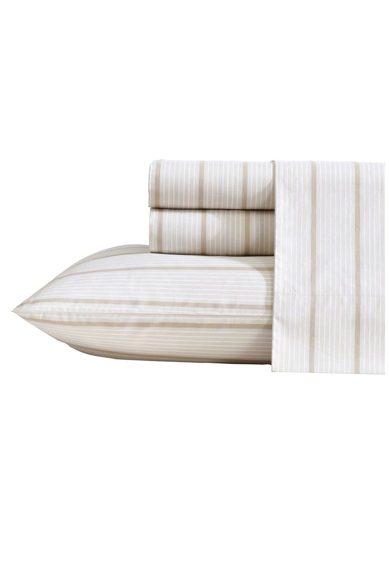 Merrick Stripe 200 Thread Count Cotton Percale Sheet Set, Main, color, BEIGE/ SEA WHEAT