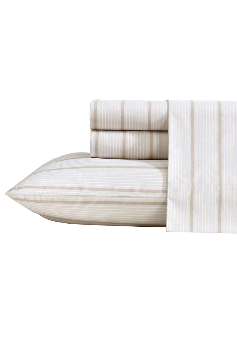 Nautica Merrick Stripe 200 Thread Count Cotton Percale Sheet Set, Main, color, Beige/ Sea Wheat