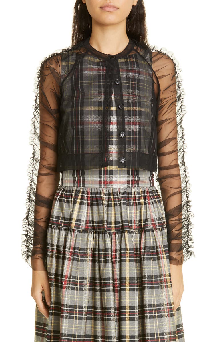 Molly Goddard Monique Soft Tulle Crop Cardigan, Main, color, 