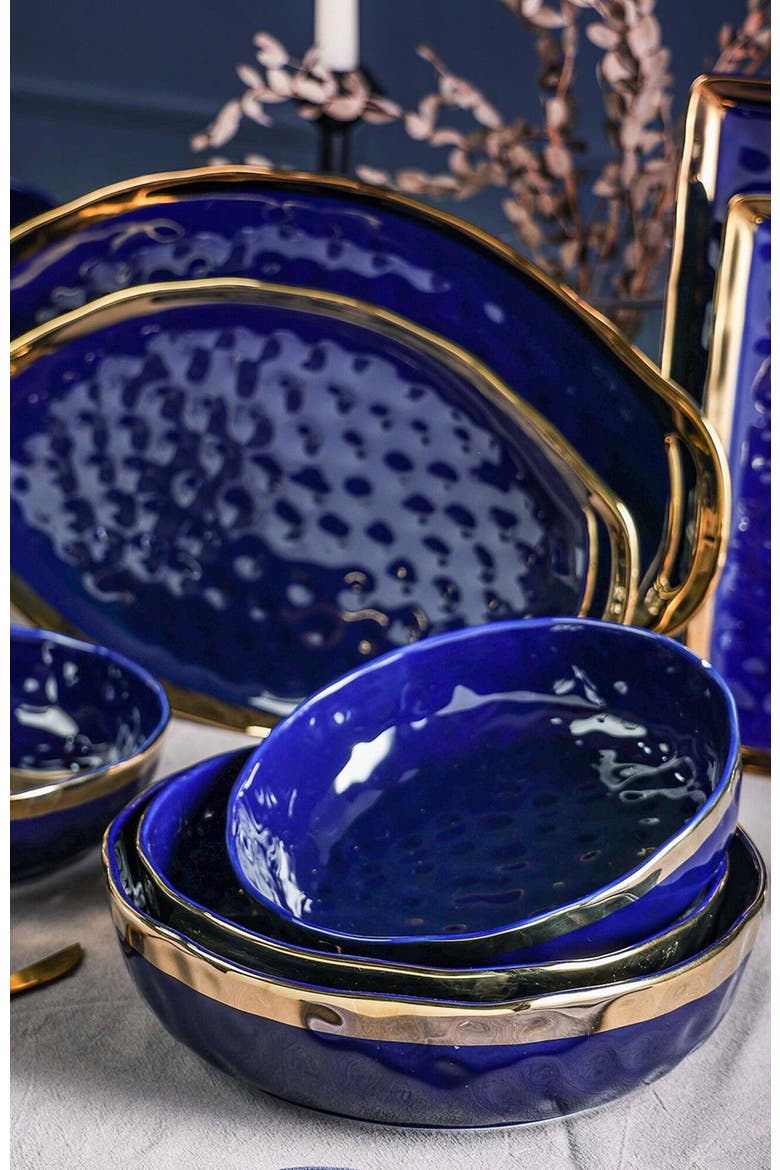 Florian Porcelain 3-Piece Serving Shallow Bowl Set, Alternate, color, Blue