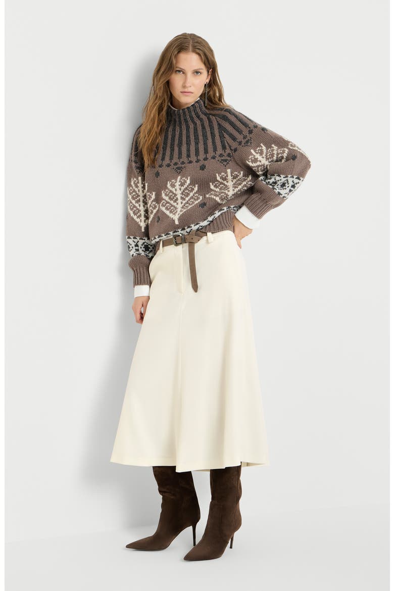 Comfort virgin wool gabardine flute skirt with monili, Alternate, color, Milk