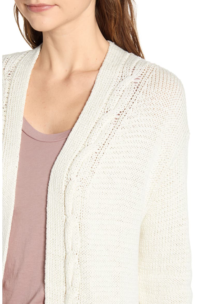 Cable Accent Cotton Blend Cardigan, Alternate, color, CREAM