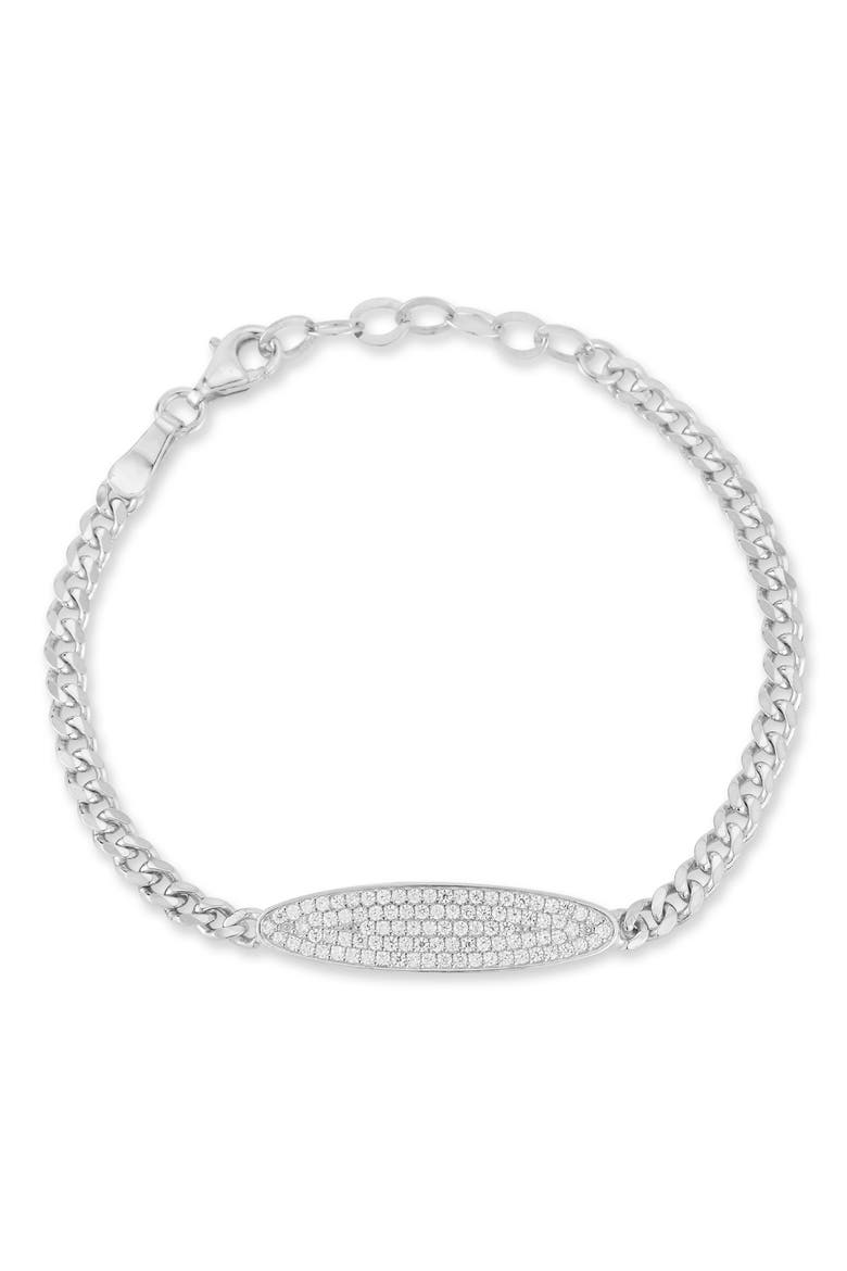 Pavé Cubic Zirconia Oval Bar Bracelet, Main, color, SILVER