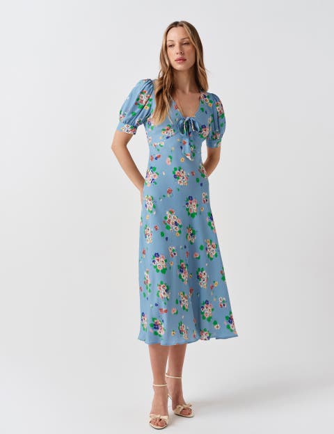 Dorothy Tie V-Neck Crepe Midi Dress