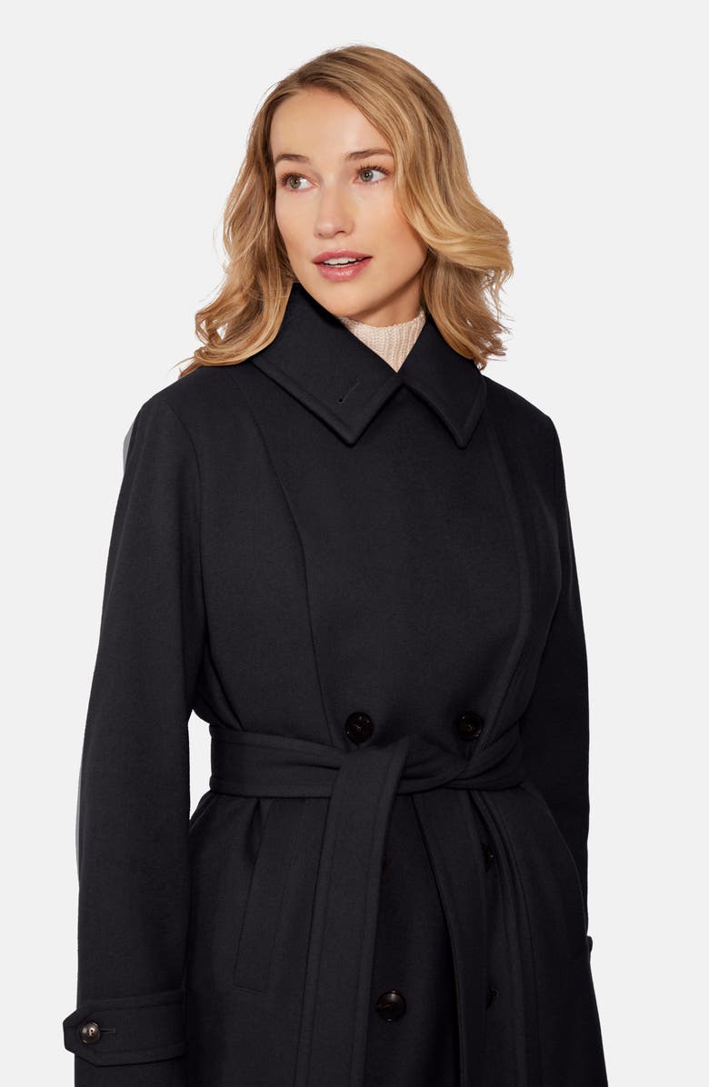 Norwegian Wool Double Breasted Virgin Wool Blend 750 Fill Power Down Waterproof Coat, Alternate, color, Black