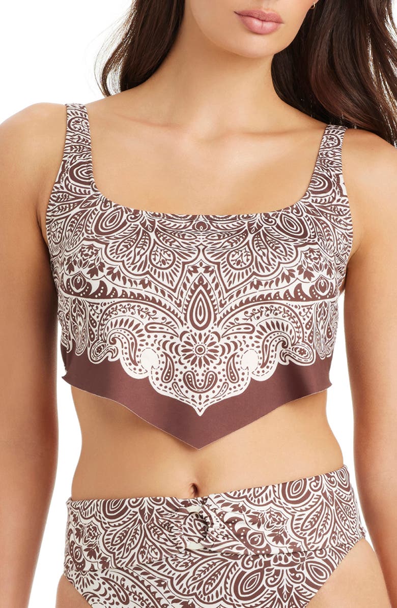 Sanctuary Printed Handkerchief Hem Tankini Top, Main, color, Espresso