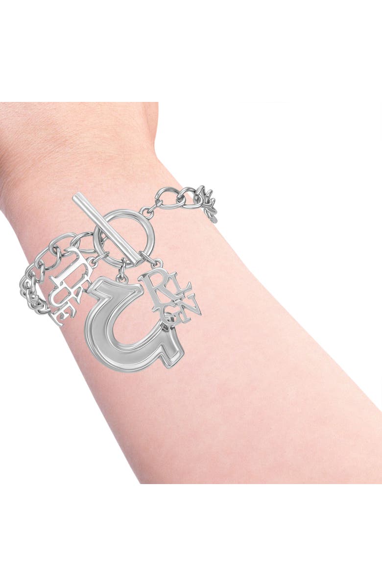 True Religion Horseshoe & Logo Charm Bracelet, Alternate, color, Silver Tone
