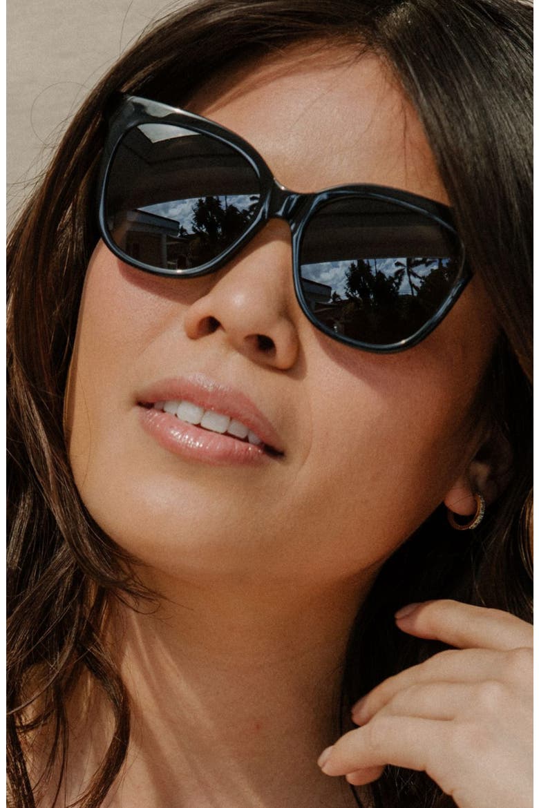 Pikake 55mm Low Bridge Medium Width Polarized Cat Eye Sunglasses, Alternate, color, BLACK LAVA