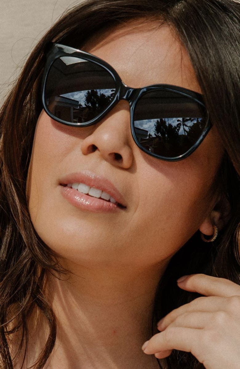 Mohala Eyewear Pikake 55mm Low Bridge Medium Width Polarized Cat Eye Sunglasses, Alternate, color, Black Lava