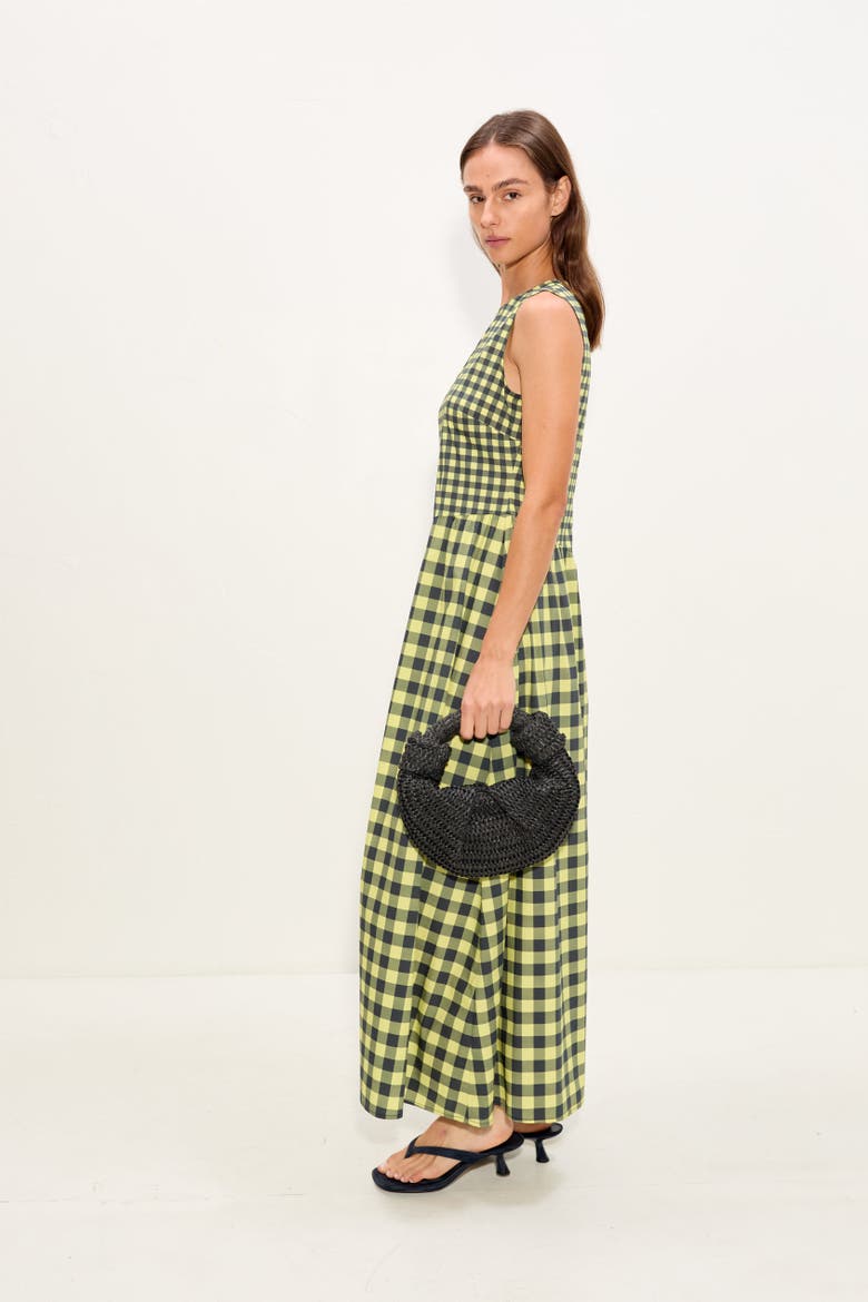 Laurel Poplin Midi Dress, Alternate, color, Peridot/Ebony Gingham