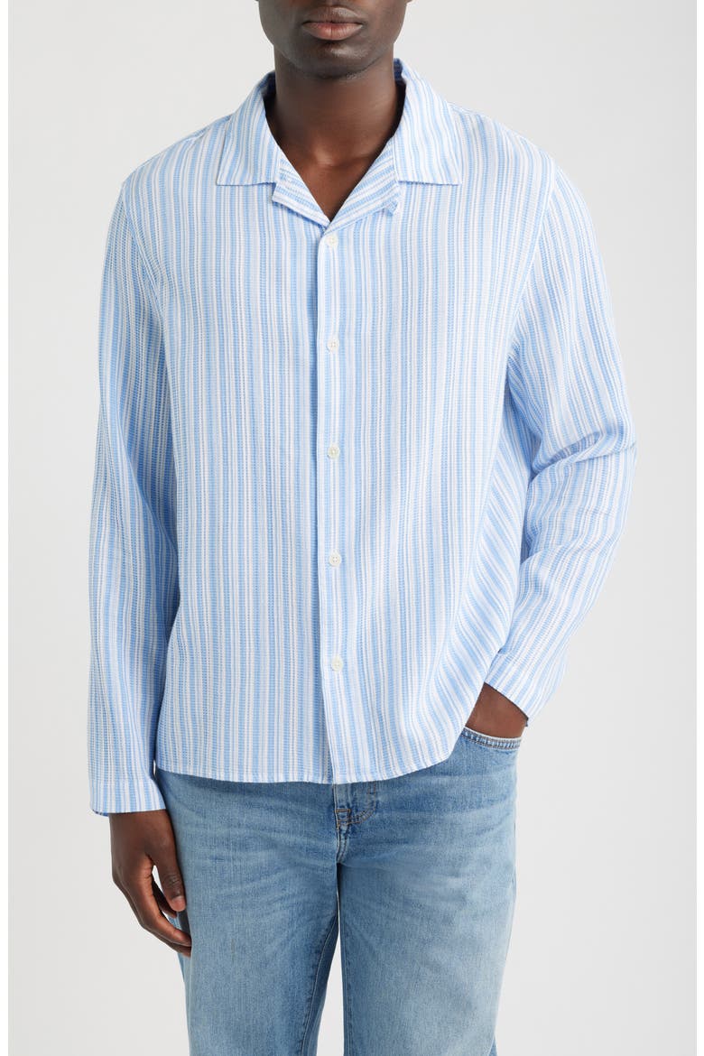 Corey Twisted Stripe Long Sleeve Cotton Camp Shirt, Main, color, SKY BLUE
