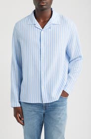 Wax London Corey Twisted Stripe Long Sleeve Cotton Camp Shirt