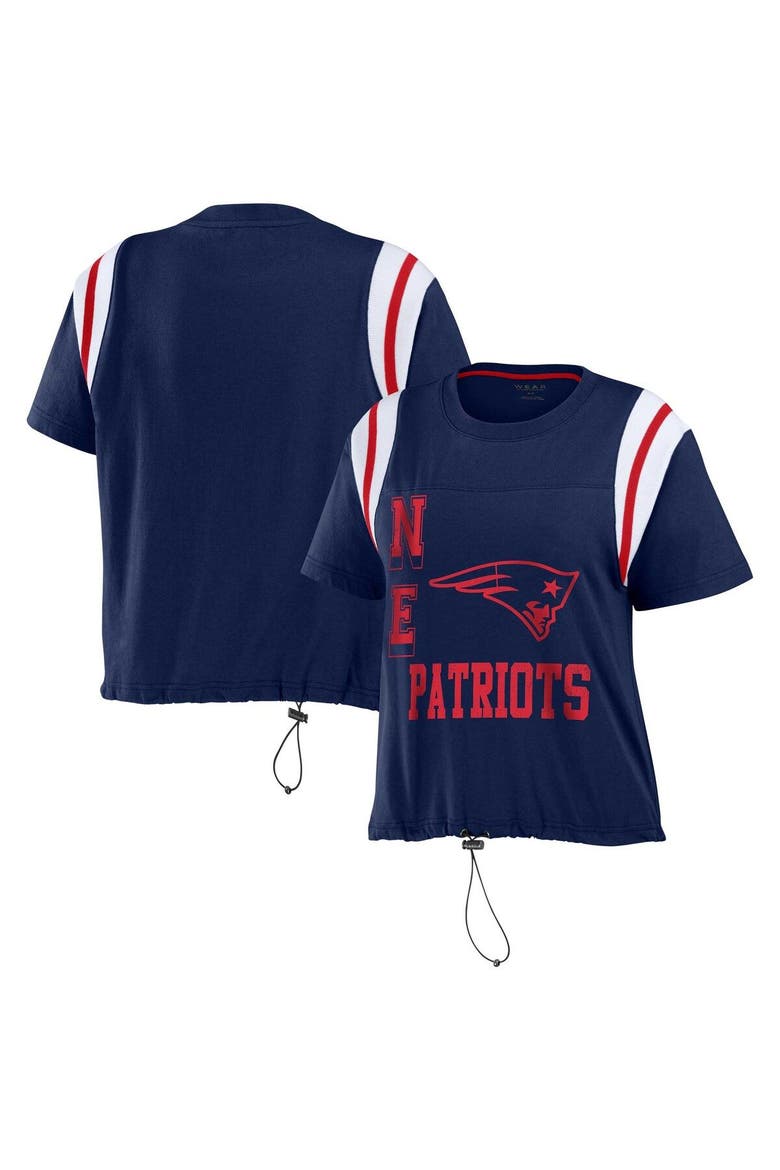 Women's WEAR by Erin Andrews Navy New England Patriots Cinched Colorblock T-Shirt, Main, color, Navy