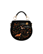 Fable England Fox & Owl Embroidered Black Top Handle Saddle Bag