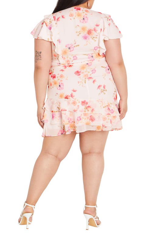 City Chic Serene Floral Tie Waist Minidress In Brown