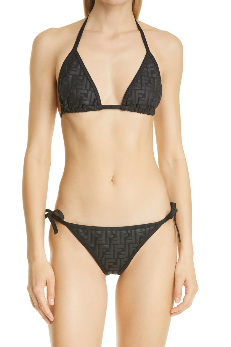 Fendirama FF Logo Two-Piece Swimsuit, Main, color, BLACK
