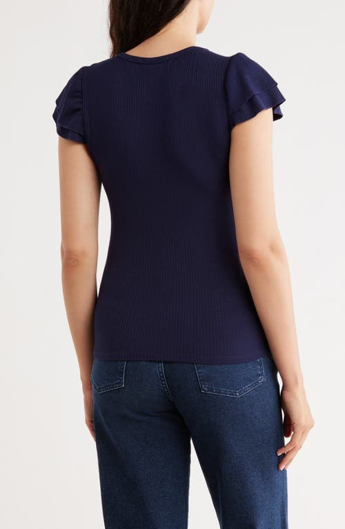 Cyrus Cap Sleeve Rib Top In Blue