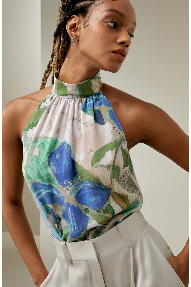 Women's Praslin Mock Neck Silk Top, Alternate, color, Oil painting floral pattern