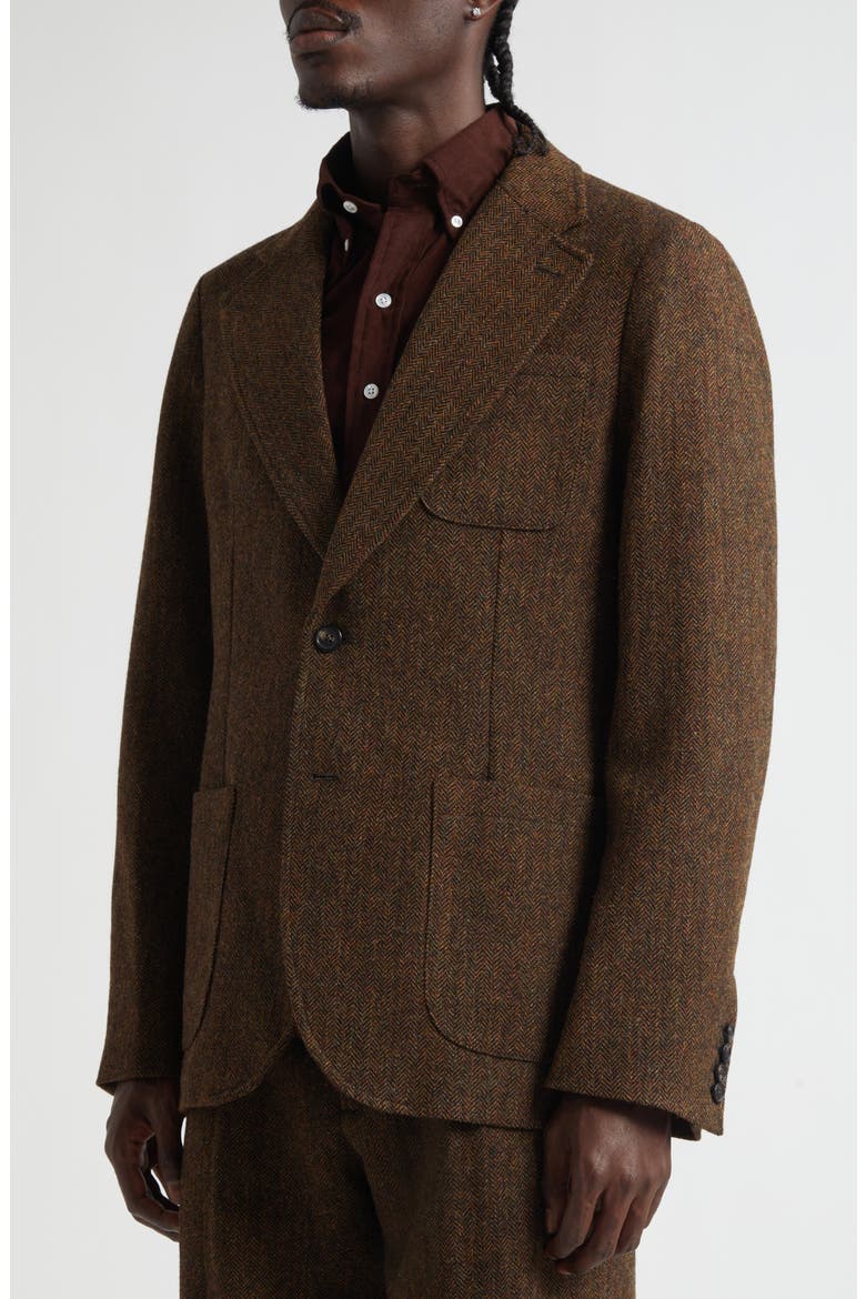 Wool Herringbone Sack Jacket, Alternate, color, BROWN