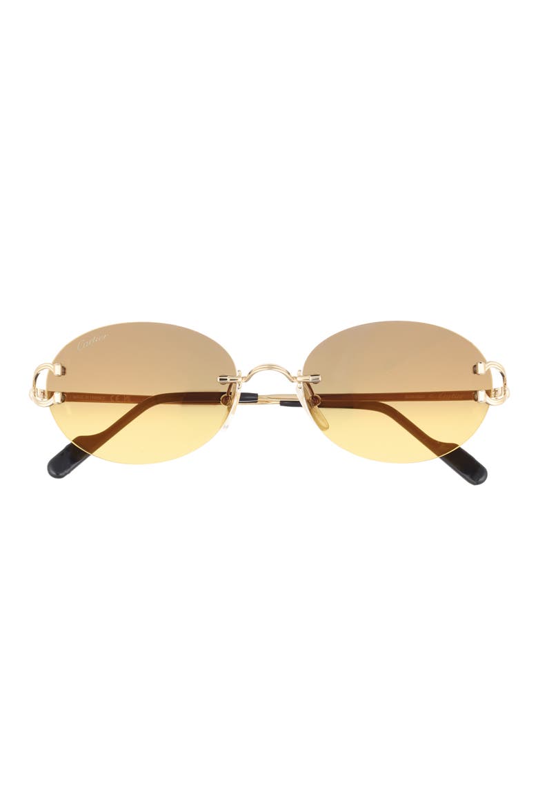 55mm Gradient Rimless Oval Sunglasses, Main, color, GOLD / BROWN LENS