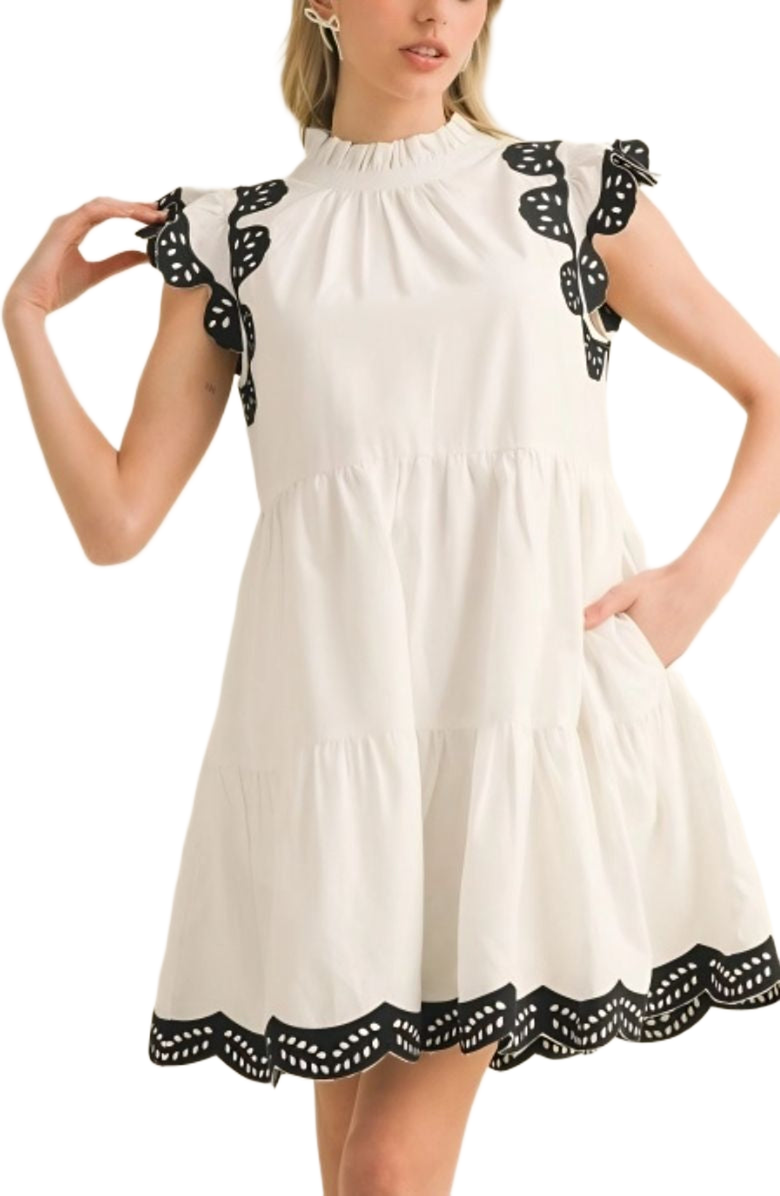 Knit and Lounge Tiered Scallop Trim Mini Dress, Alternate, color, 