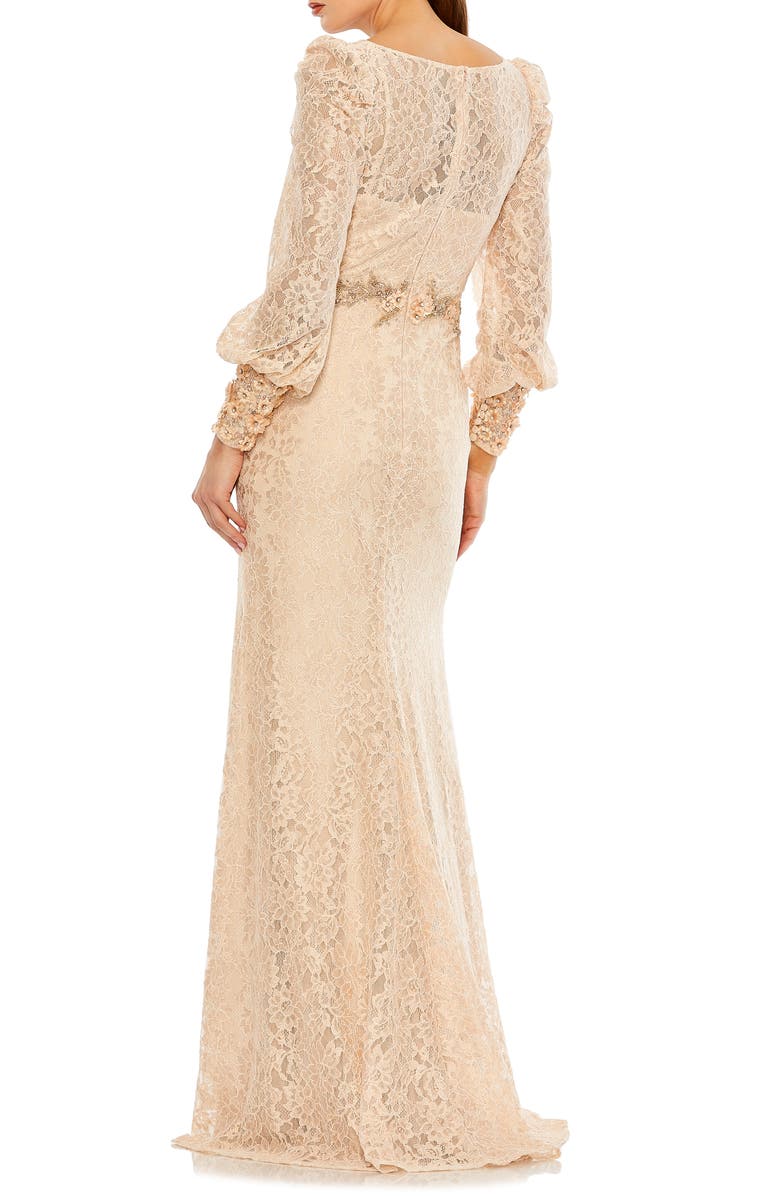 Mac Duggal Beaded Detail Lace Long Sleeve Gown, Alternate, color,