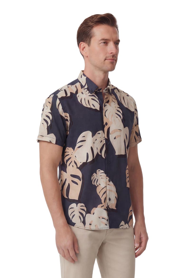 Monstera Floral Mens Merino Wool Button-up Shirt, Alternate, color, MONSTERA FLORAL SMOKE