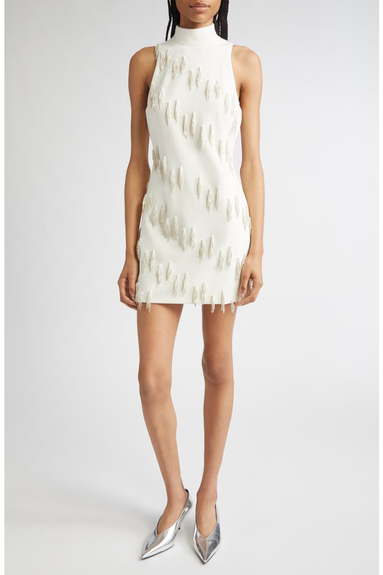 Micky Cascading Beaded Tassel Minidress, Main, color, IVORY/ SILVER