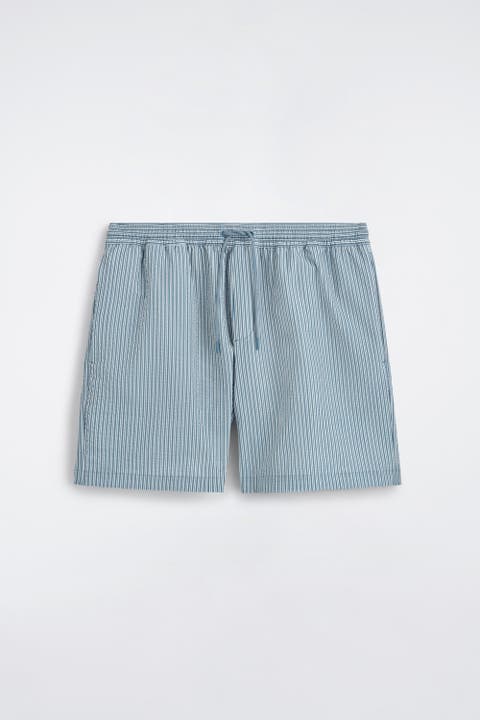 Striped Seersucker Drawstring Swim Trunks