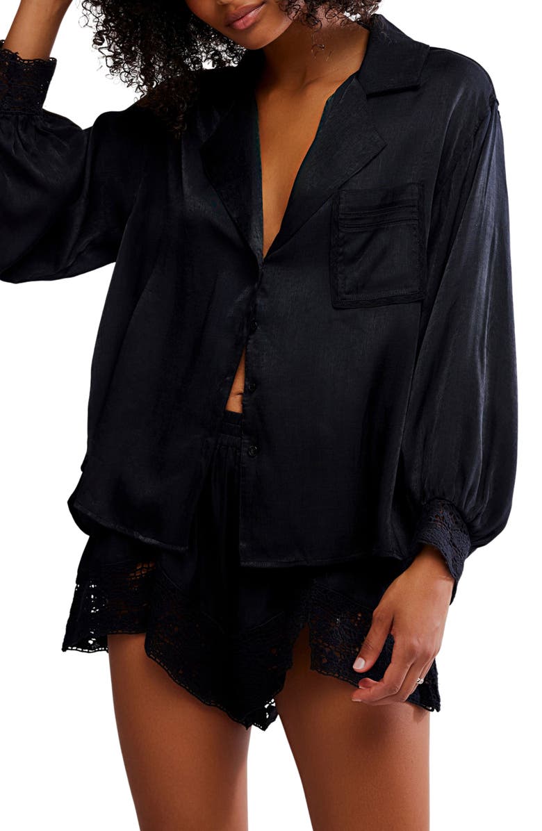 Free People Midnight Muse Pajama Shirt, Alternate, color, Black