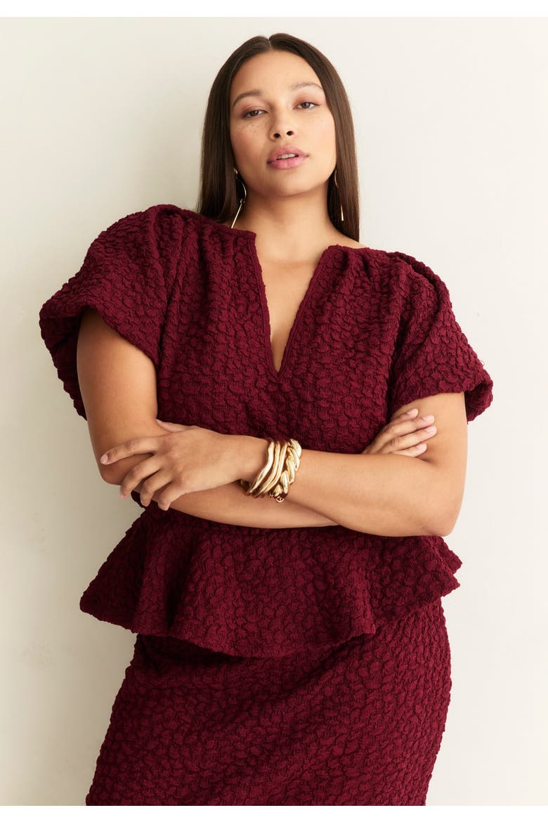 Textured Knit Peplum Top, Alternate, color, PICKLED BEET