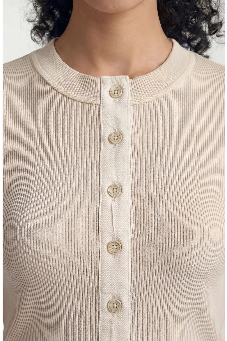Elbow Sleeve Rib Henley Top, Alternate, color, SANDSHELL