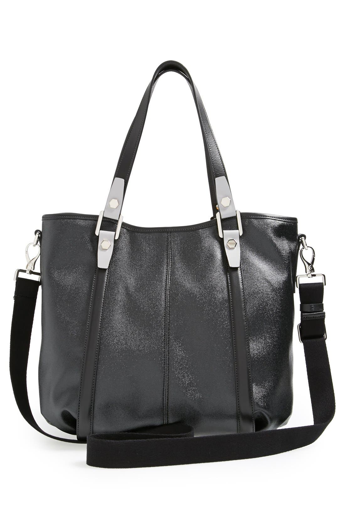 'Medium GG' Coated Canvas Shopper, Alternate, color, BLACK/ LIGHT BLUE GREY