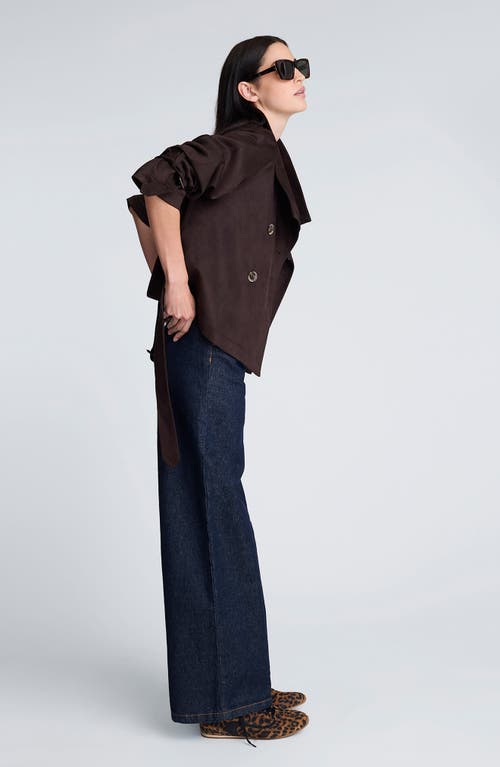 Kenneth Cole Faux Suede Cropped Belted Trench Jacket In Brown