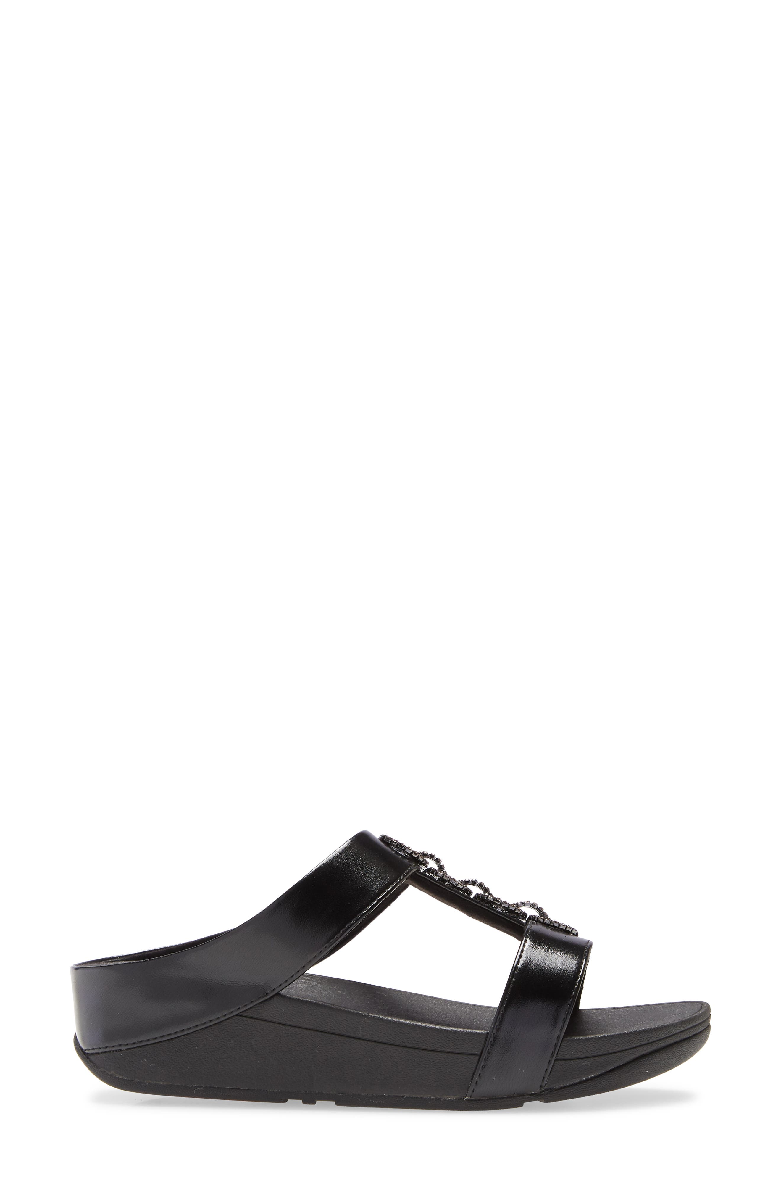 FitFlop Fino Sparkle Wedge Slide Sandal, Alternate, color, All Black
