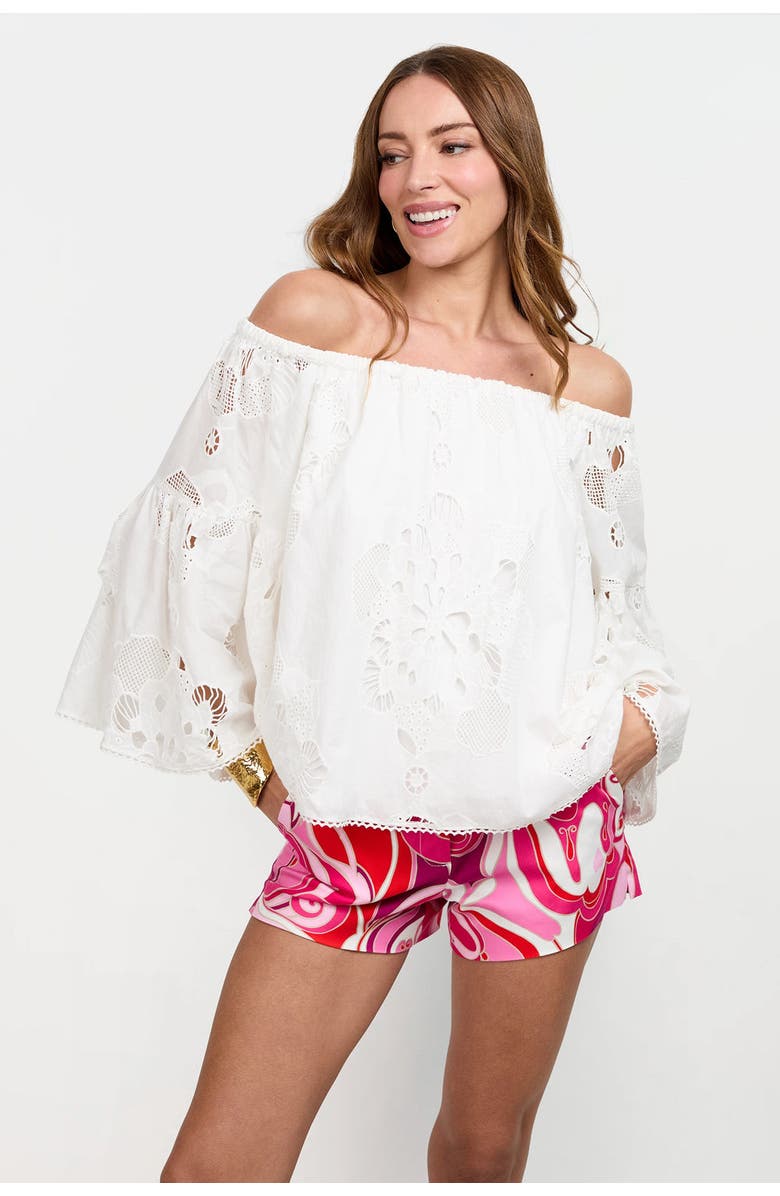 Trina Turk Perry Off-Shoulder Eyelet Cotton Top, Alternate, color, Whitewash