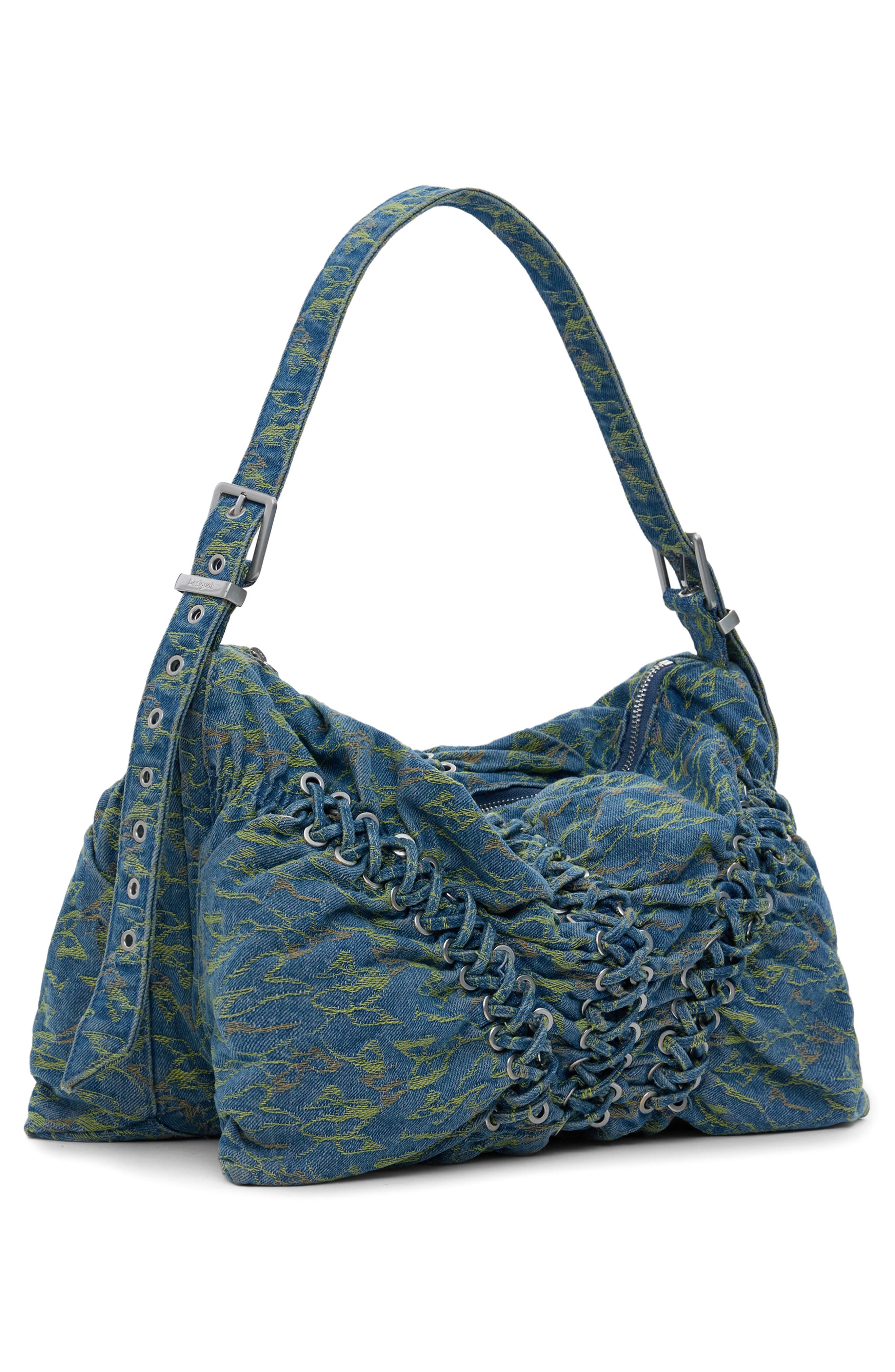 Desigual Lace-Up Denim Shoulder Bag, Alternate, color, Blue