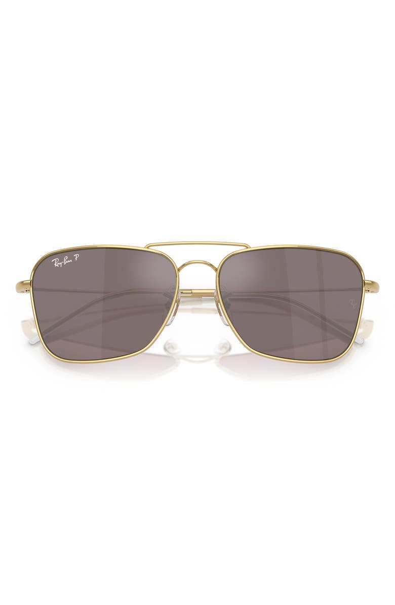 Ray-Ban Caravan Reverse 58mm Polarized Square Aviator Sunglasses, Alternate, color, Pink Gold
