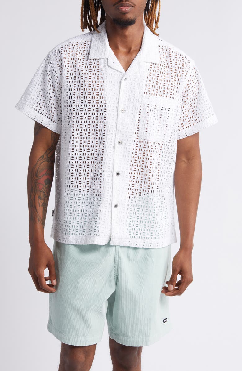 Obey Vida Openwork Eyelet Camp Shirt, Main, color, 