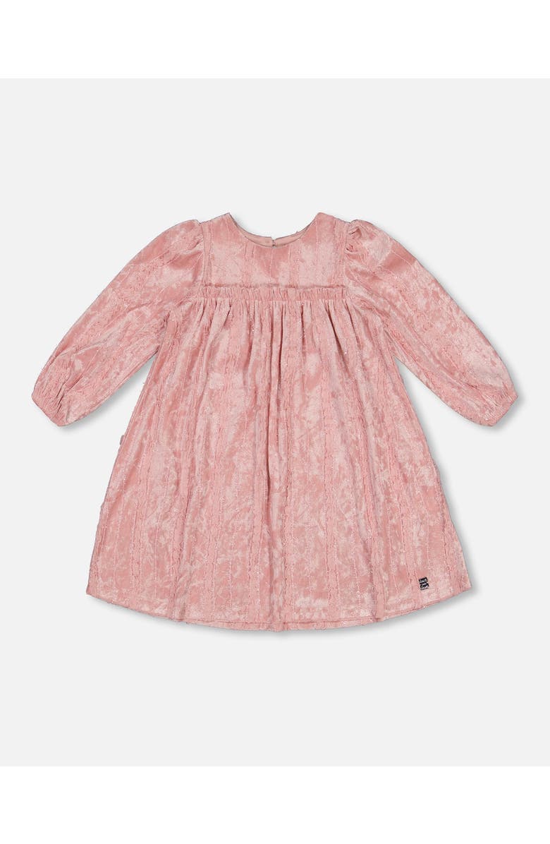 Deux par Deux Girl's Long Sleeve Velvet Dress With Frills Light Pink, Main, color, 