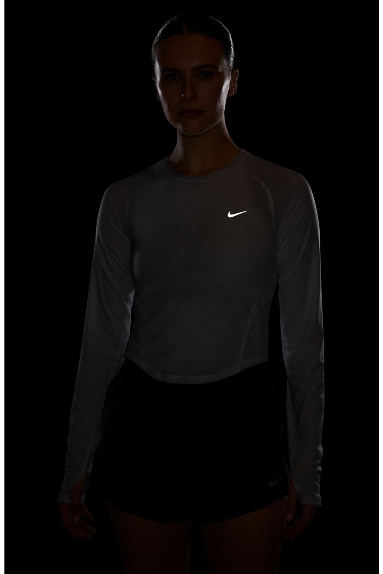 Tempo Dri-FIT Performance Cropped Long Sleeve T-Shirt, Alternate, color, WHITE/ REFLECTIVE SILV