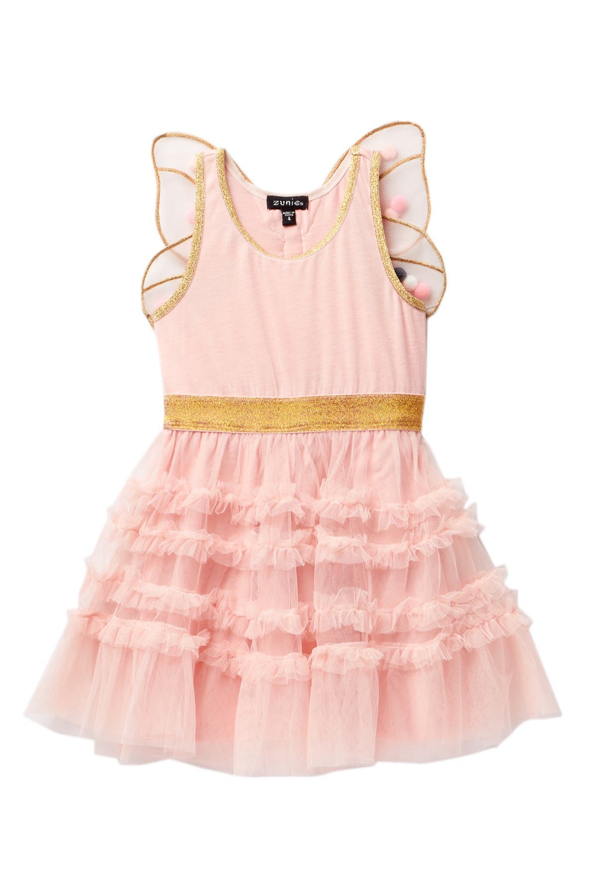 Zunie Metallic Waist Dress With Pom Pom Butterfly Wings (Women ...