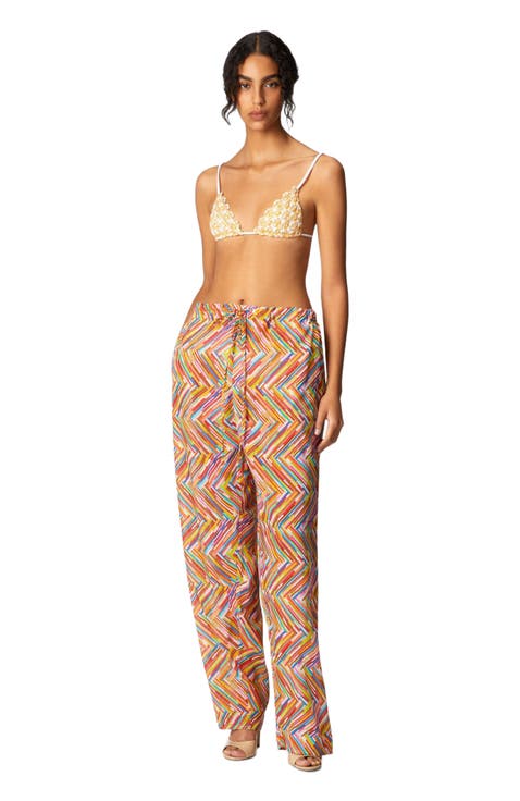 Printed Cotton And Silk Blend Trousers With Drawstring