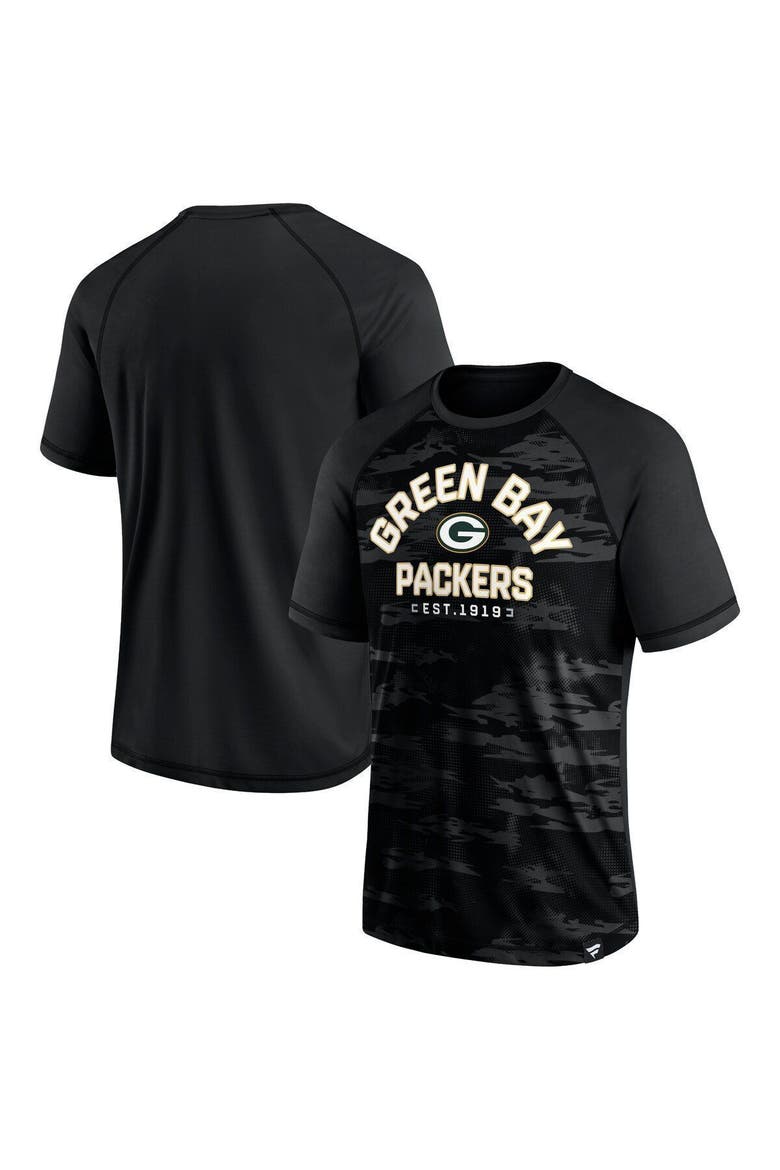 Men's Fanatics Branded Green Bay Packers Blackout Hail Mary Raglan T-Shirt, Main, color, Black