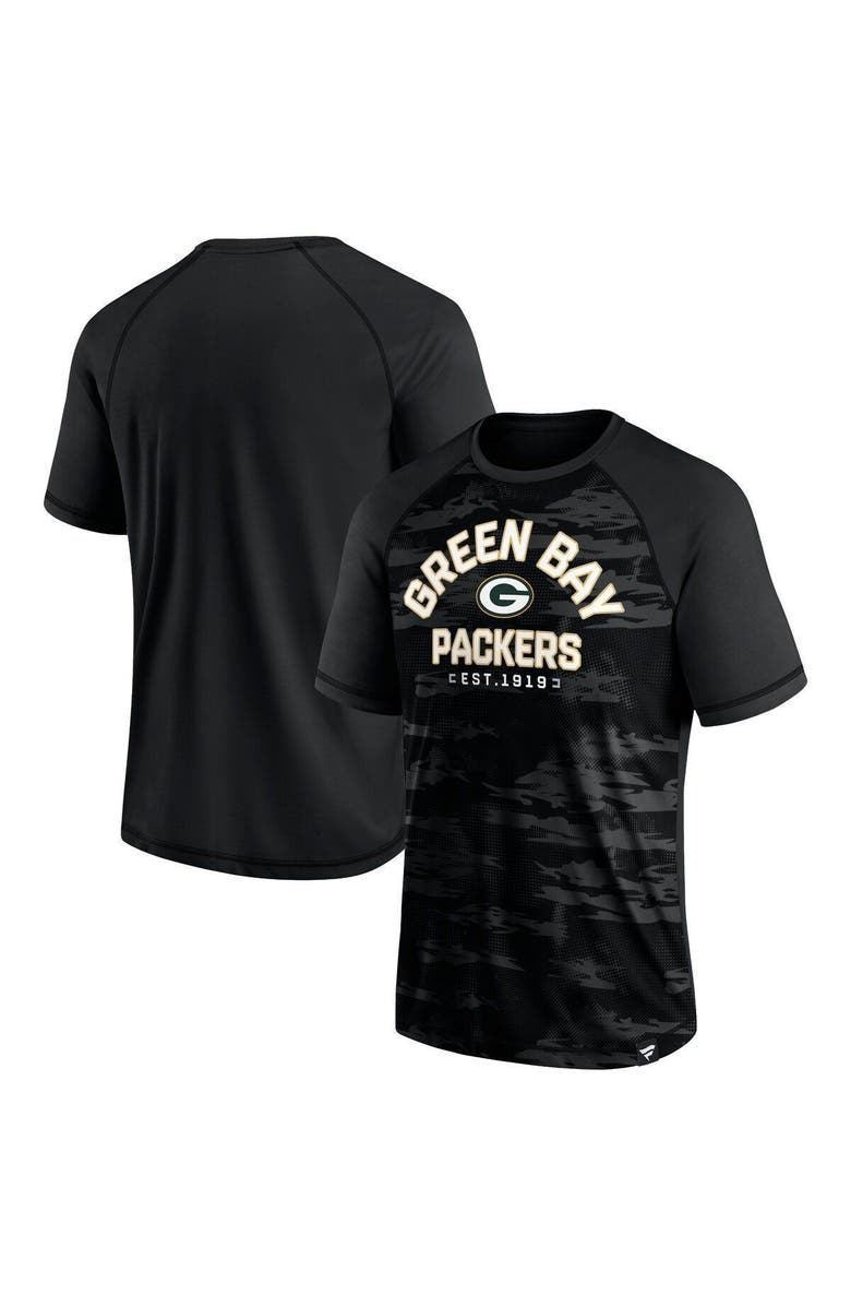 FANATICS Men's Fanatics Branded Green Bay Packers Blackout Hail Mary Raglan T-Shirt, Main, color, 