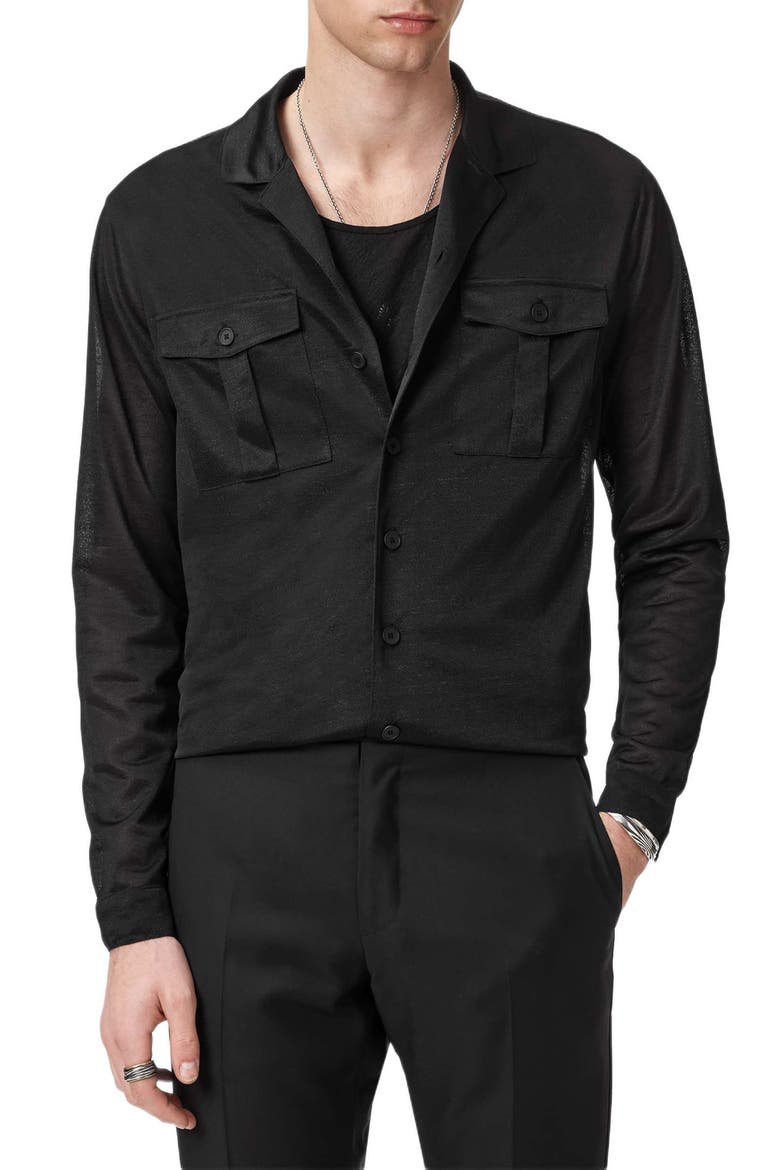 Sintra Summer Military Button-Up Shirt, Main, color, BLACK