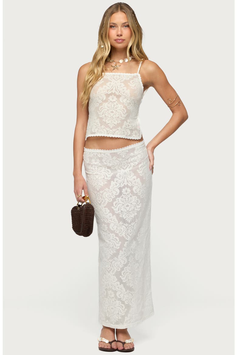 Violette Low Rise Sheer Lace Maxi Skirt, Alternate, color, CREAM