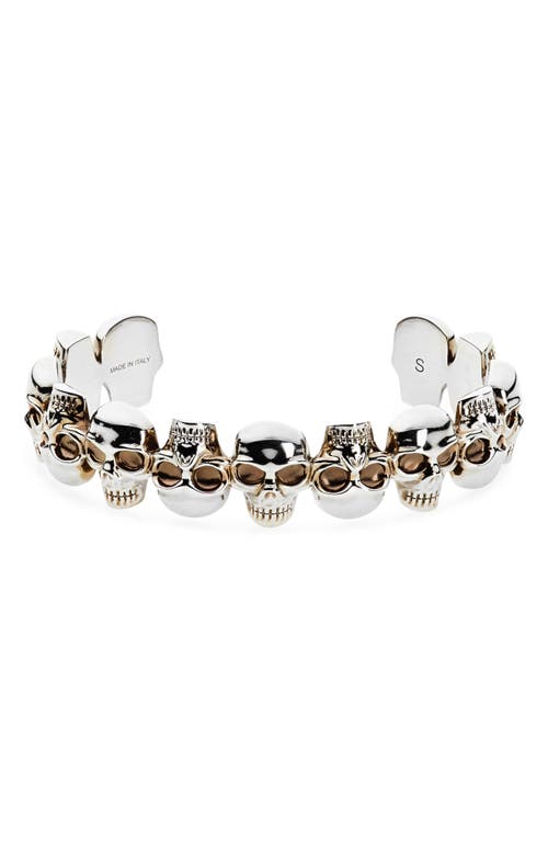 Alexander Mcqueen Multi Skull Cuff Bracelet In Silver