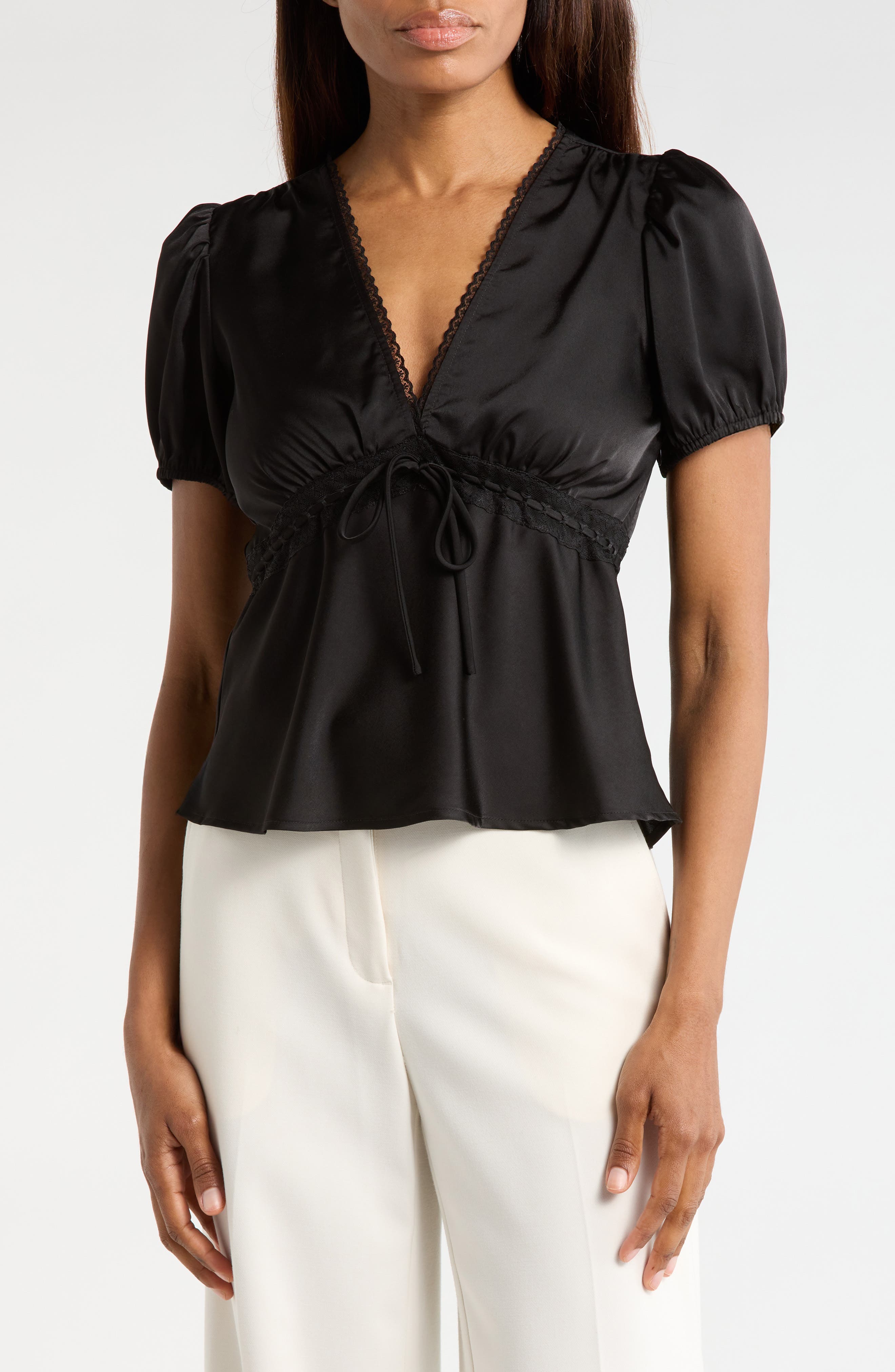 WAYF Puff Sleeve Peplum Top